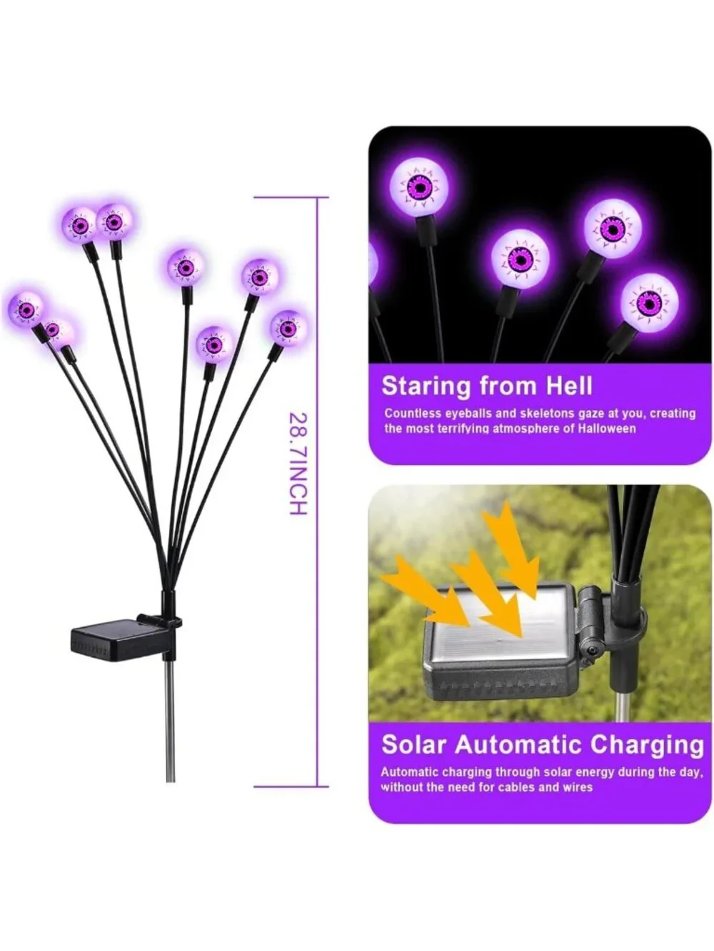 10-Pack Solar Scary Eyeball Lights for Halloween Outdoor Decorations - 80 LEDs